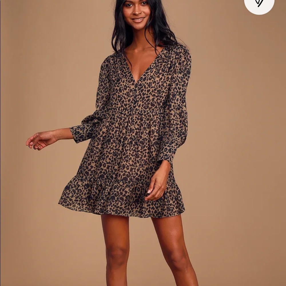 Rock It Out Brown and Black Leopard Print Babydoll Dress XS NWT